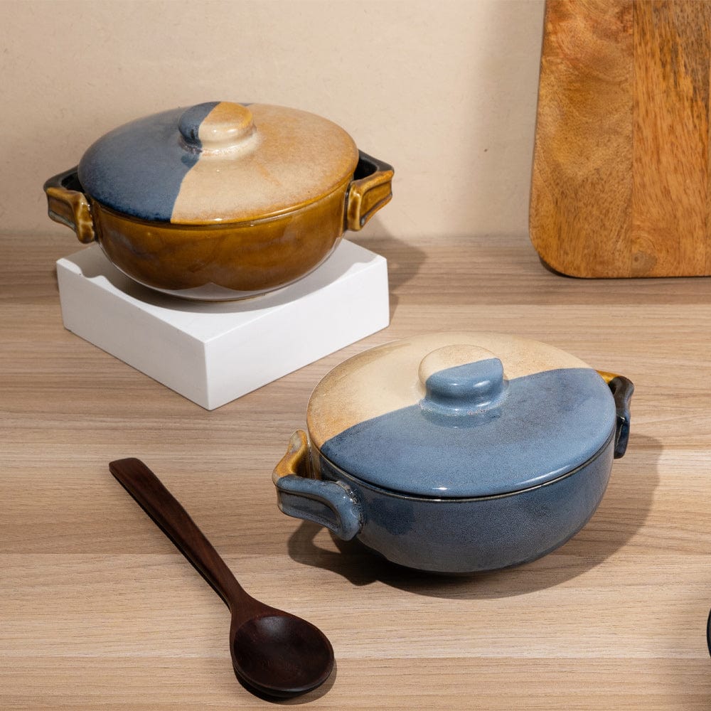 Cup Plate Azure Half and Half Ceramic Serving Bowl with Lid