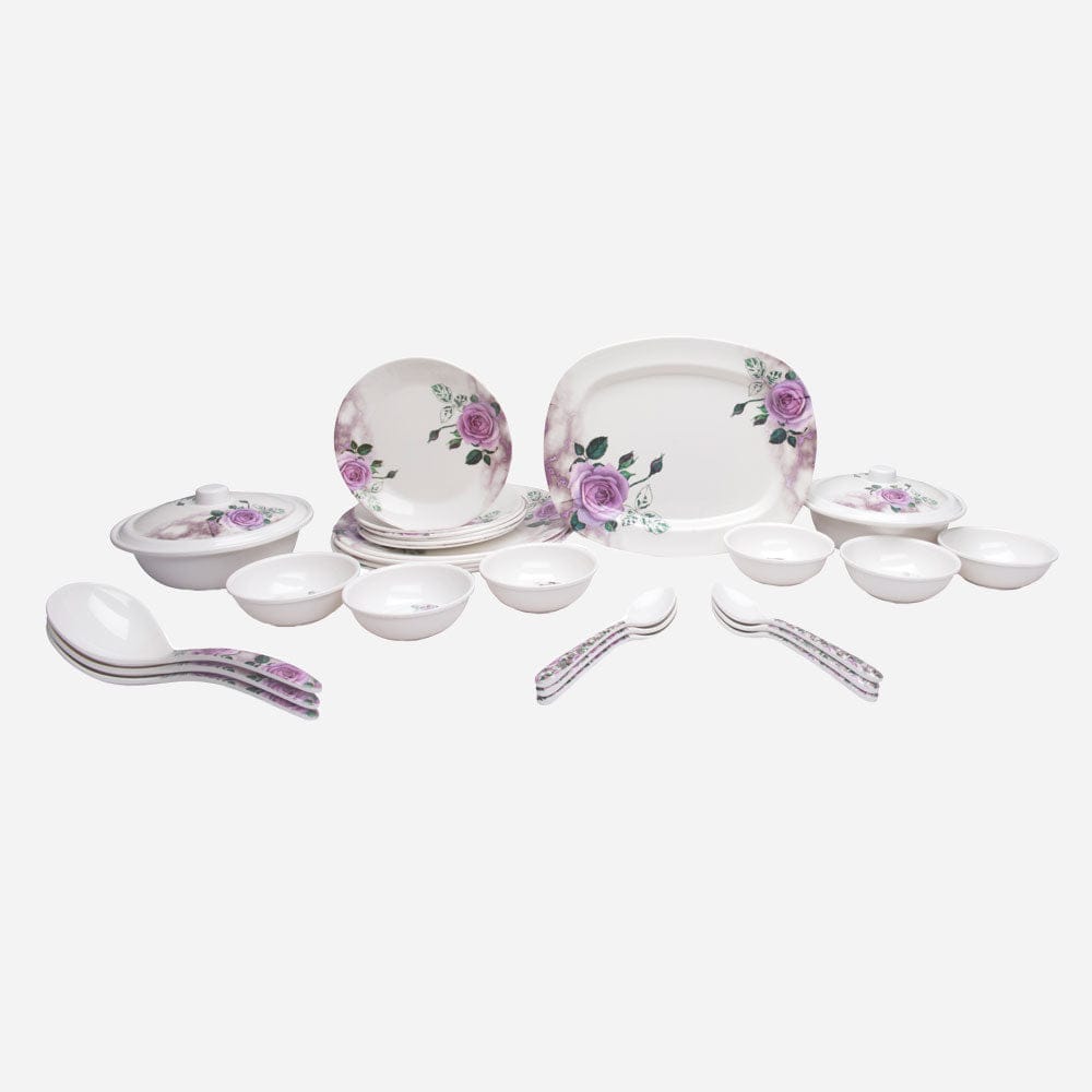 Cup Plate Blooming Rose 32-Piece Melamine Dinner Set