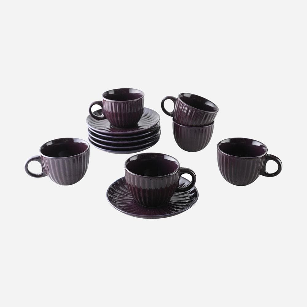 Cup Plate Burgundy Burgundy Ceramic Cup and Saucer Set (Set of 6)