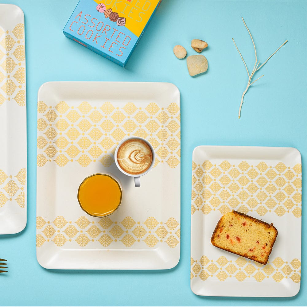 Cup Plate Golden Crown Melamine Canvas Matt Tray Set of 3