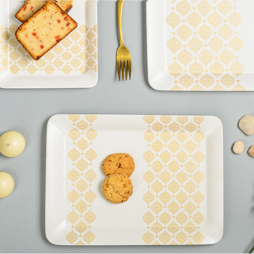 Cup Plate Golden Crown Melamine Canvas Matt Tray Set of 3