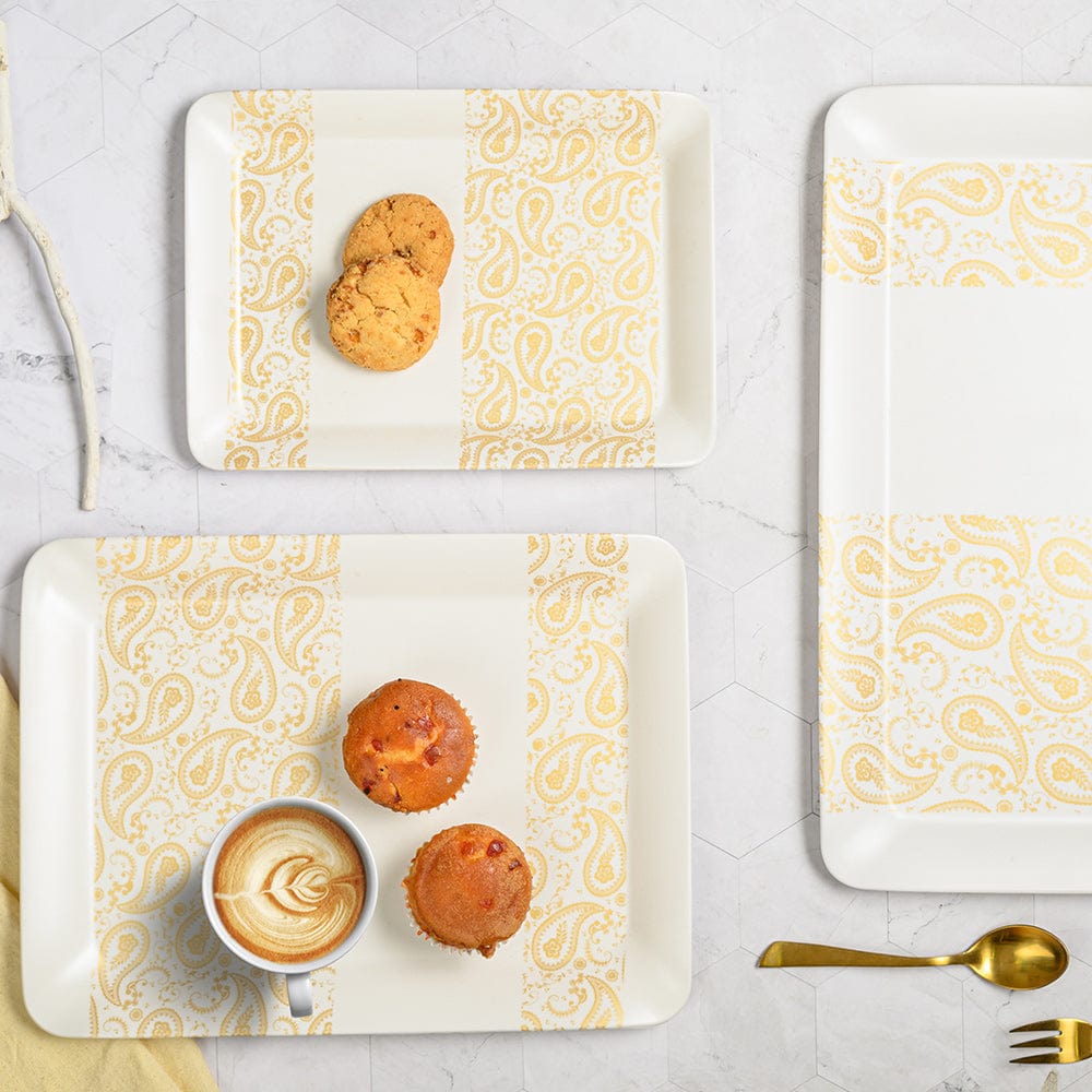 Cup Plate Golden Paisley Melamine Tray Set - 3 Sizes