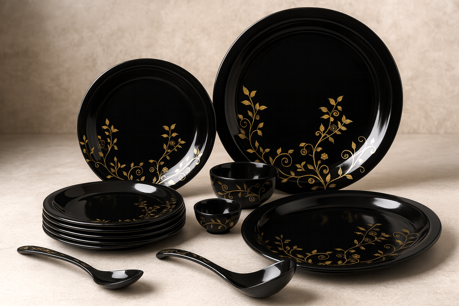 Cup Plate Merlin Round Dinner Set - 44 Piece Melamine Set