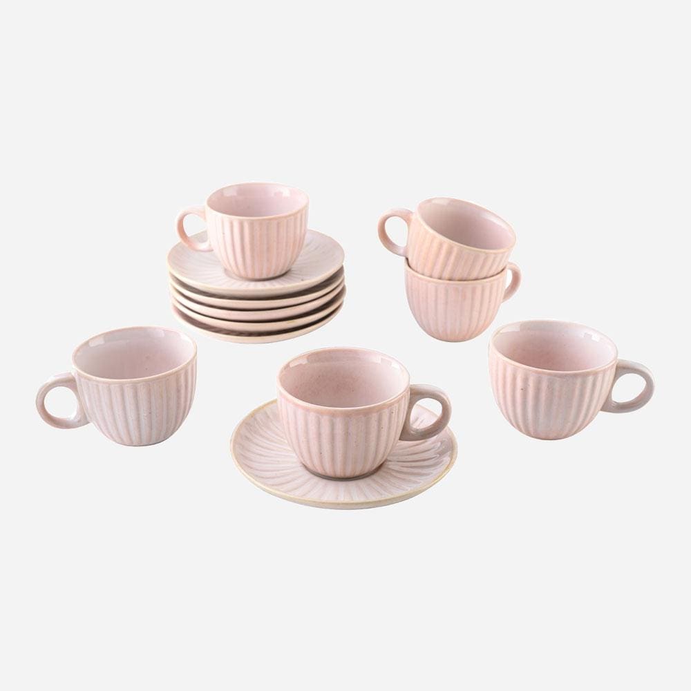 Cup Plate Pink Pink Artisan Cup and Saucer Set (6 Pieces)