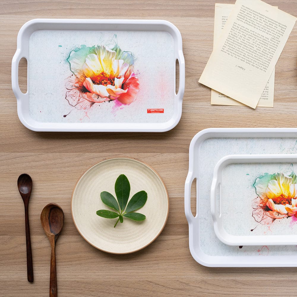 Cup Plate Rainbow Melamine Handle Tray Set - 3 Sizes