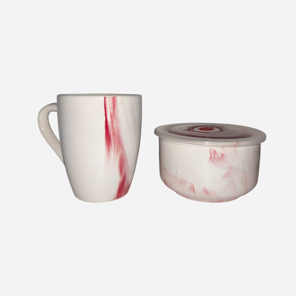 Cup Plate Red Elegant Marbo Breakfast Set (Mug & Container)