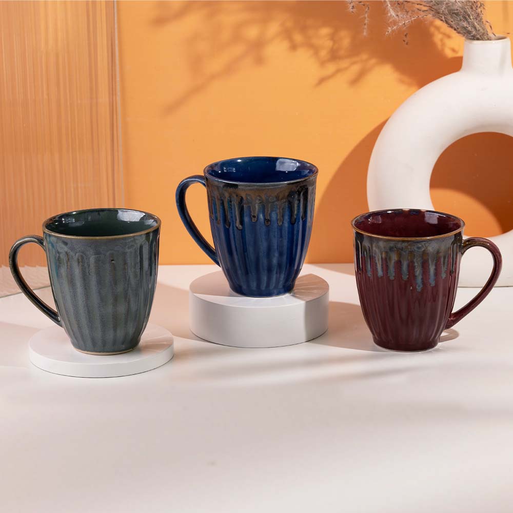 Cup Plate Set of 2 / Green Elegant Ceramic Carnival Mug - 300ml