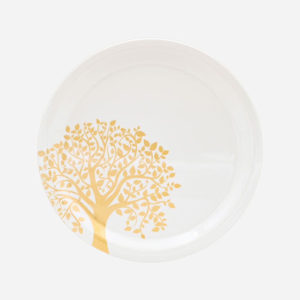 Cup Plate Temple Tree Gold Round Dinner Set - 44 Piece