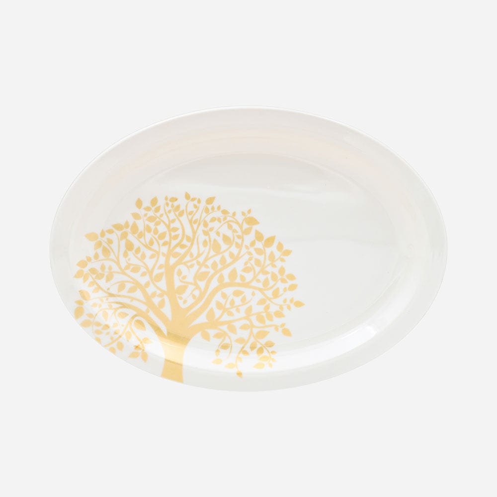 Cup Plate Temple Tree Gold Round Dinner Set - 44 Piece