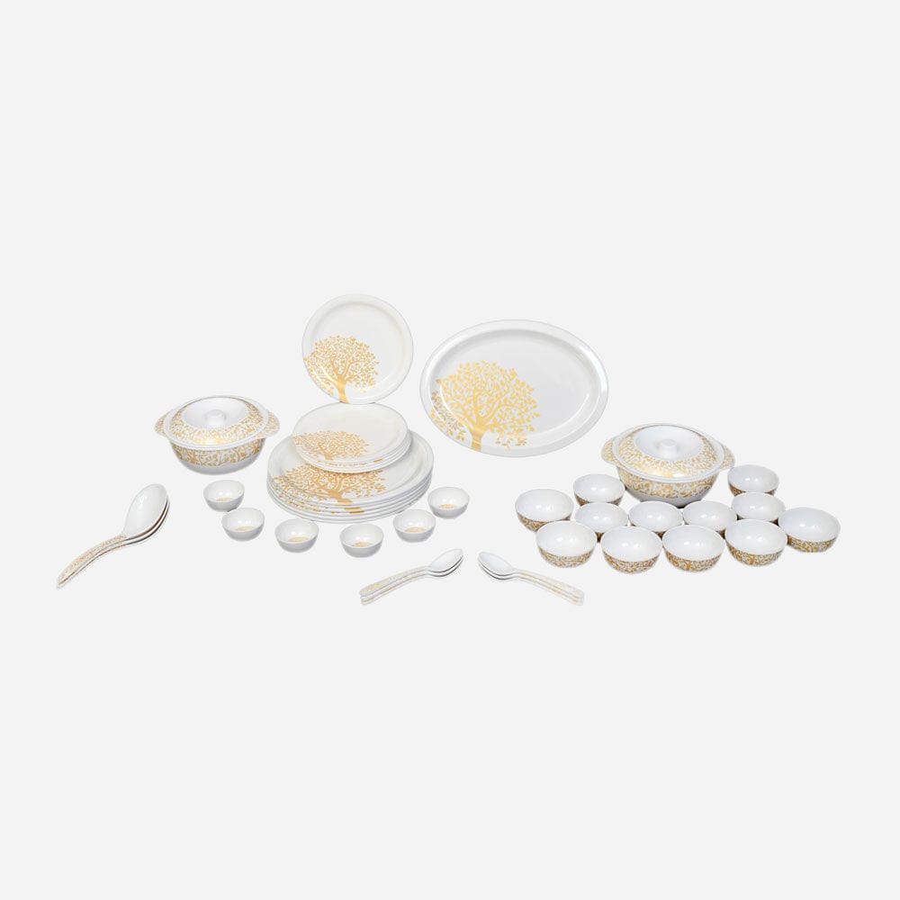 Cup Plate Temple Tree Gold Round Dinner Set - 44 Piece