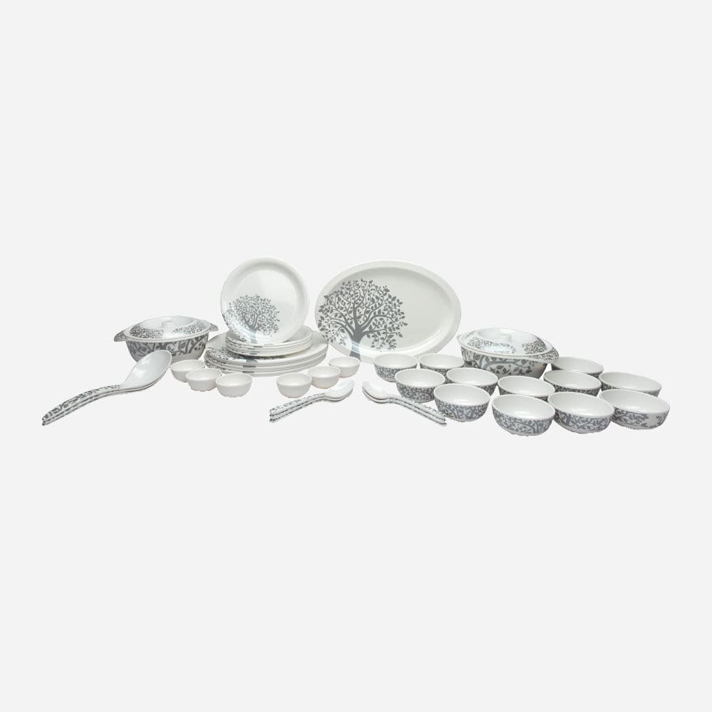 Cup Plate Temple Tree Silver Round Dinner Set (44 Piece)