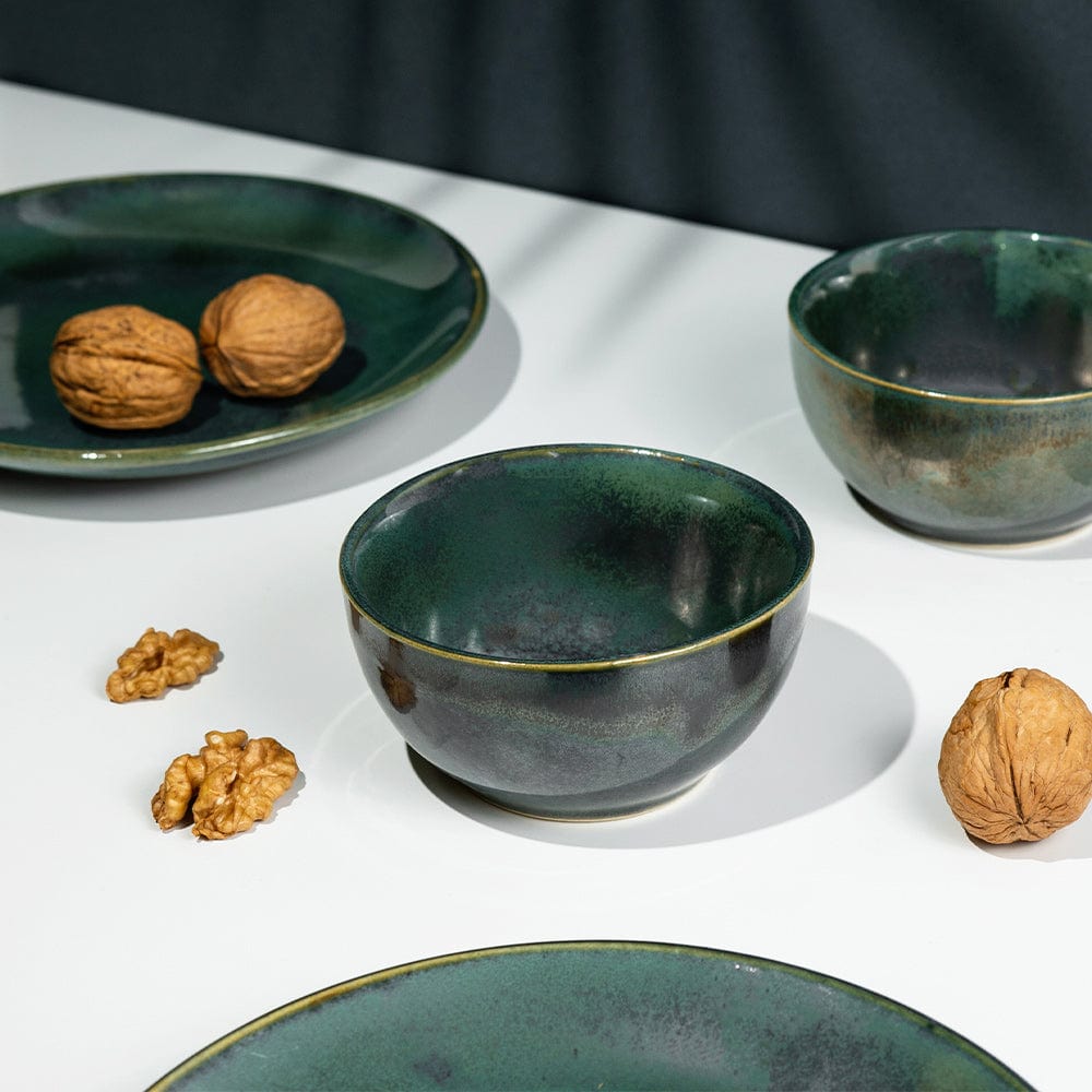 Cup Plate Verdant Green Ceramic Snack Bowl Set of 4