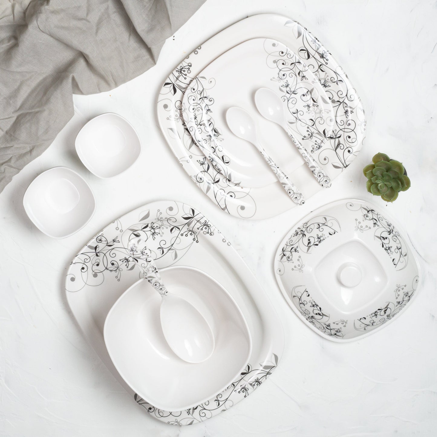 Cup Plate Wine Square Dinner Set (38 Piece)
