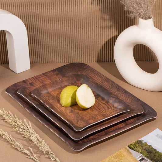 Cup Plate Woody Melamine Canvas Matt Tray Set - 3 Sizes