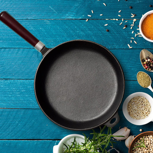 Cup Plate 24.5cm Cast Iron Fry Pan with Wooden Handle