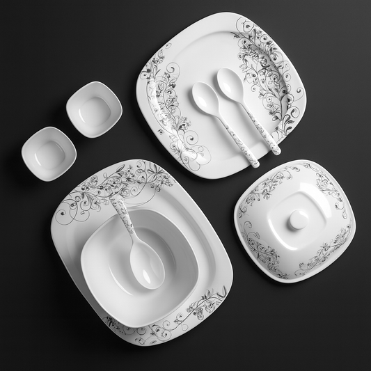Cup Plate 38-Piece Wine Square Dinner Set