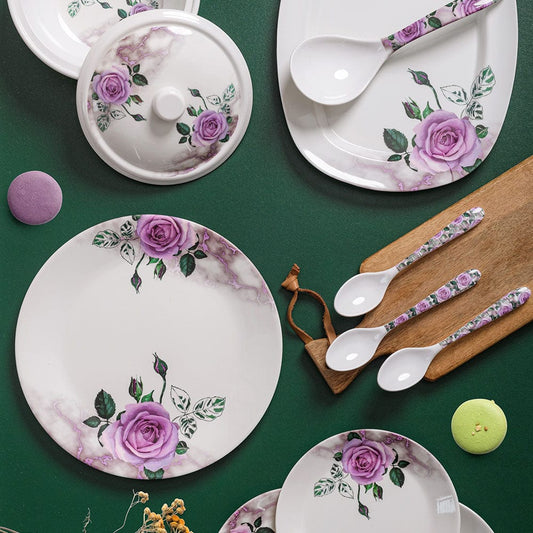Cup Plate Blooming Rose 32-Piece Melamine Dinner Set