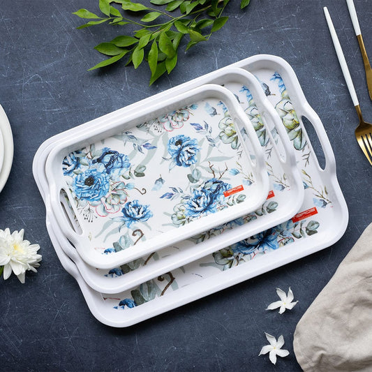 Cup Plate Blue Ivy Melamine Handle Tray Set - 3 Vibrant Trays