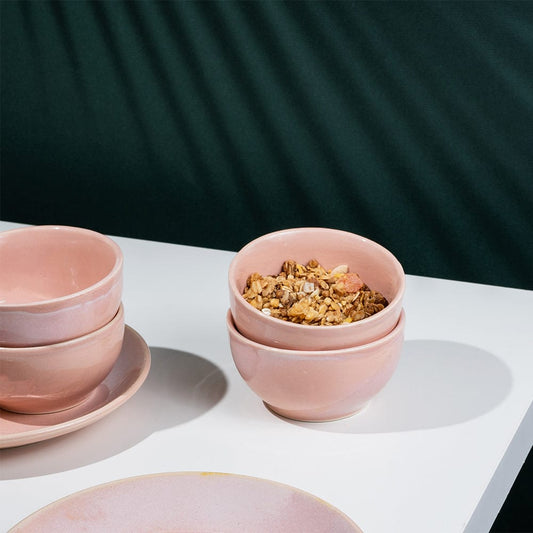 Cup Plate Blush Rose Ceramic Snack Bowl Set of 4