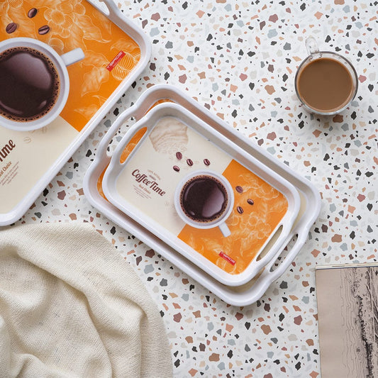 Cup Plate Coffee Time Melamine Handle Tray Set of 3