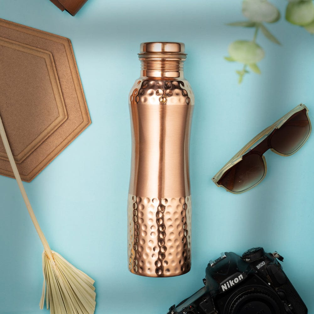 Cup Plate Curvy Hammered Copper Bottle - 980ml