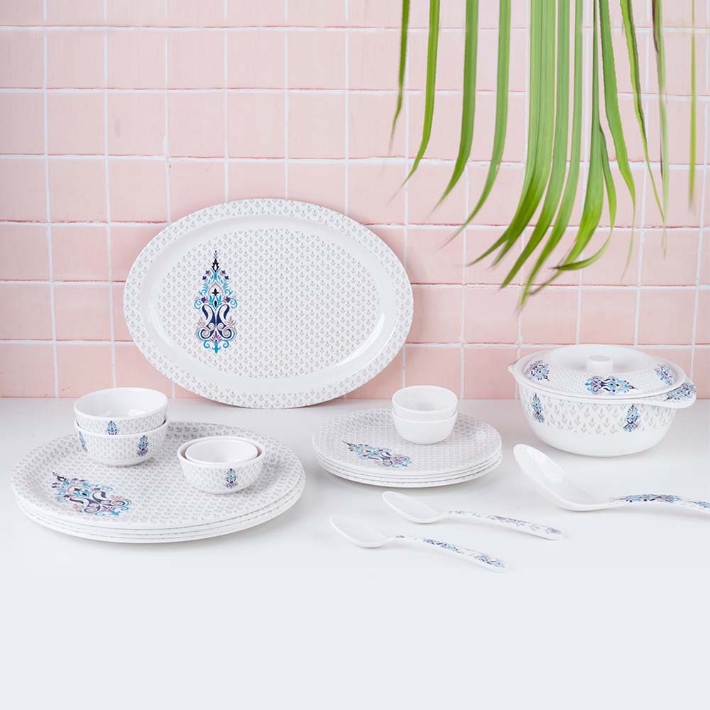 Cup Plate Firozi 44-Piece Round Melamine Dinner Set