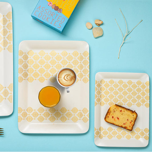 Cup Plate Golden Crown Melamine Canvas Matt Tray Set of 3