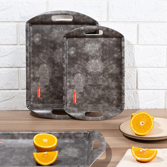 Cup Plate Grey Crackle Melamine Utsav Tray Set of 3