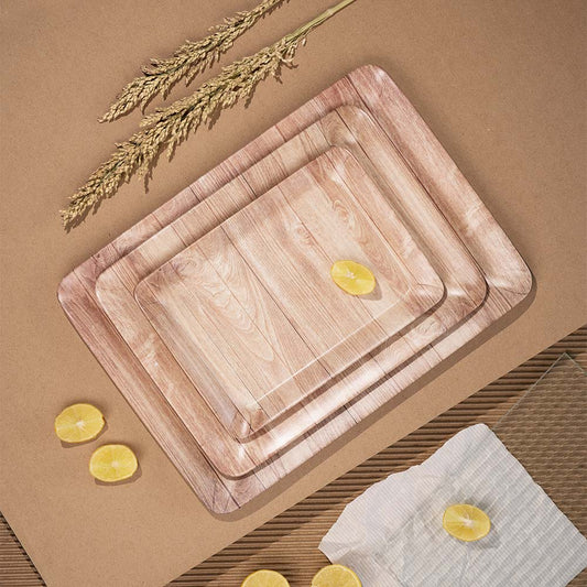 Cup Plate Maple Melamine Canvas Matt Tray Set of 3