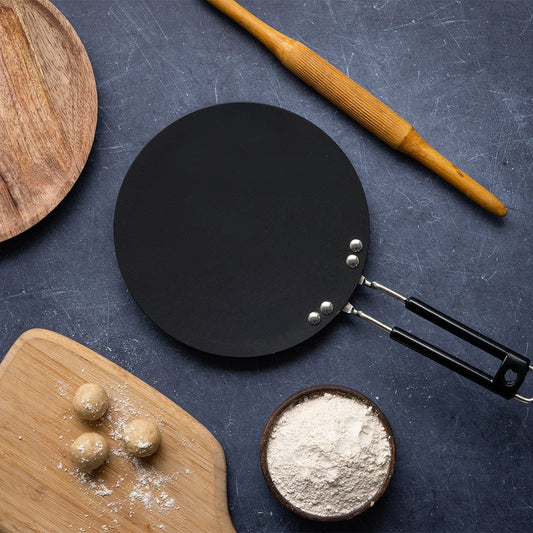 Cup Plate Non-Stick Concave Tawa with Hard Anodised Rod Handle