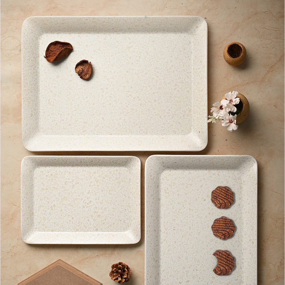 Cup Plate Pearl Melamine Matt Tray Set of 3
