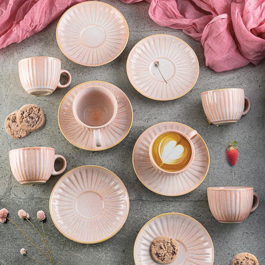 Cup Plate Pink Pink Artisan Cup and Saucer Set (6 Pieces)
