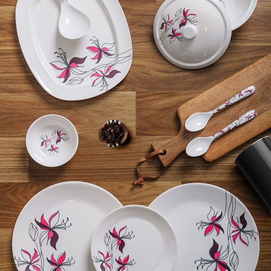 Cup Plate Purple Petals 32-Piece Round Dinner Set