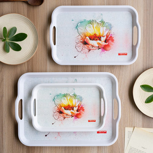 Cup Plate Rainbow Melamine Handle Tray Set - 3 Sizes