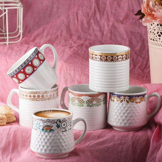 Cup Plate Refresh Cups - Set of 6 Elegant Ceramic Mugs