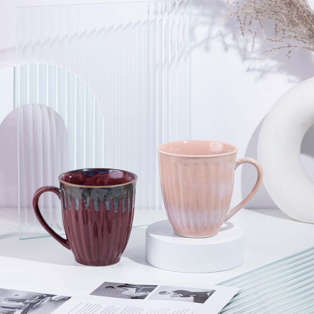 Cup Plate Set of 2 / Maroon Elegant Ceramic Carnival Mug - 300ml