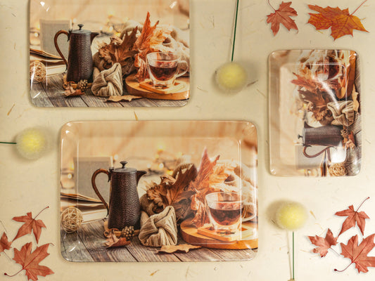 Cup Plate Tea Time Melamine Canvas Tray Set of 3