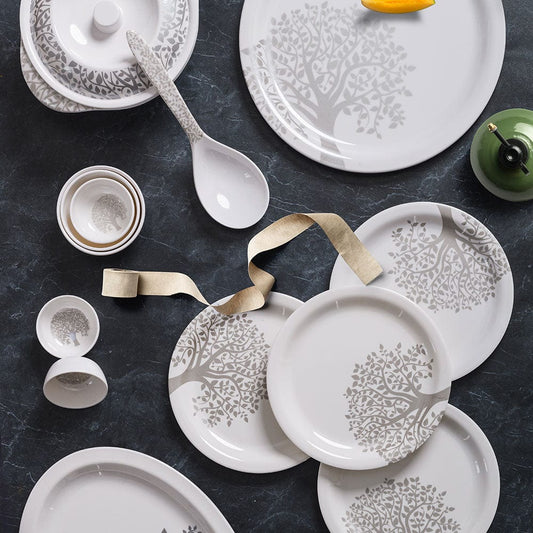 Cup Plate Temple Tree Silver Round Dinner Set (44 Piece)